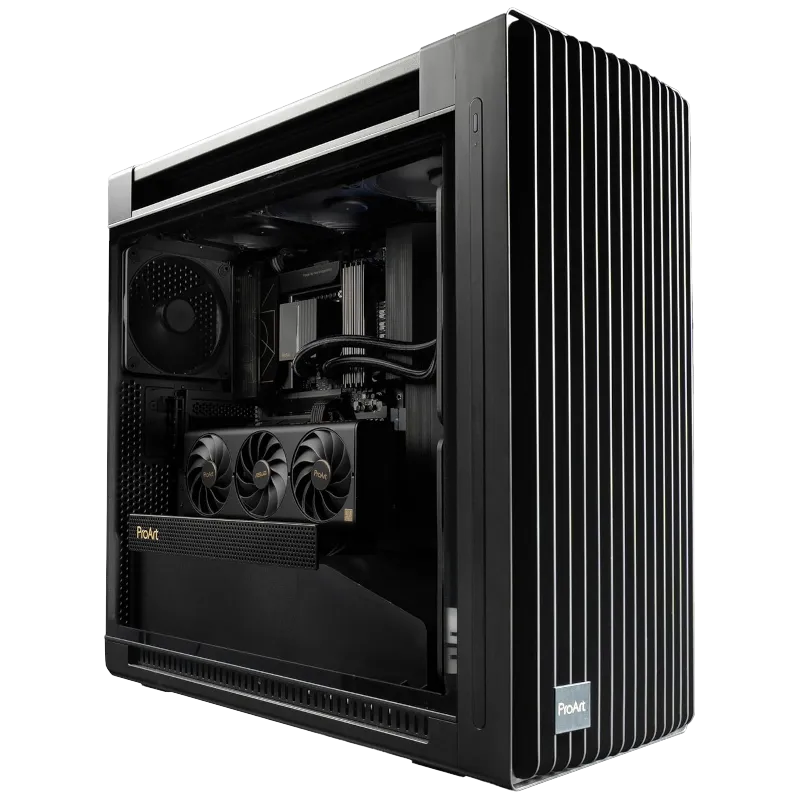 Vỏ case Asus ProArt PA602 với ba quạt lớn được cài đặt sẵn