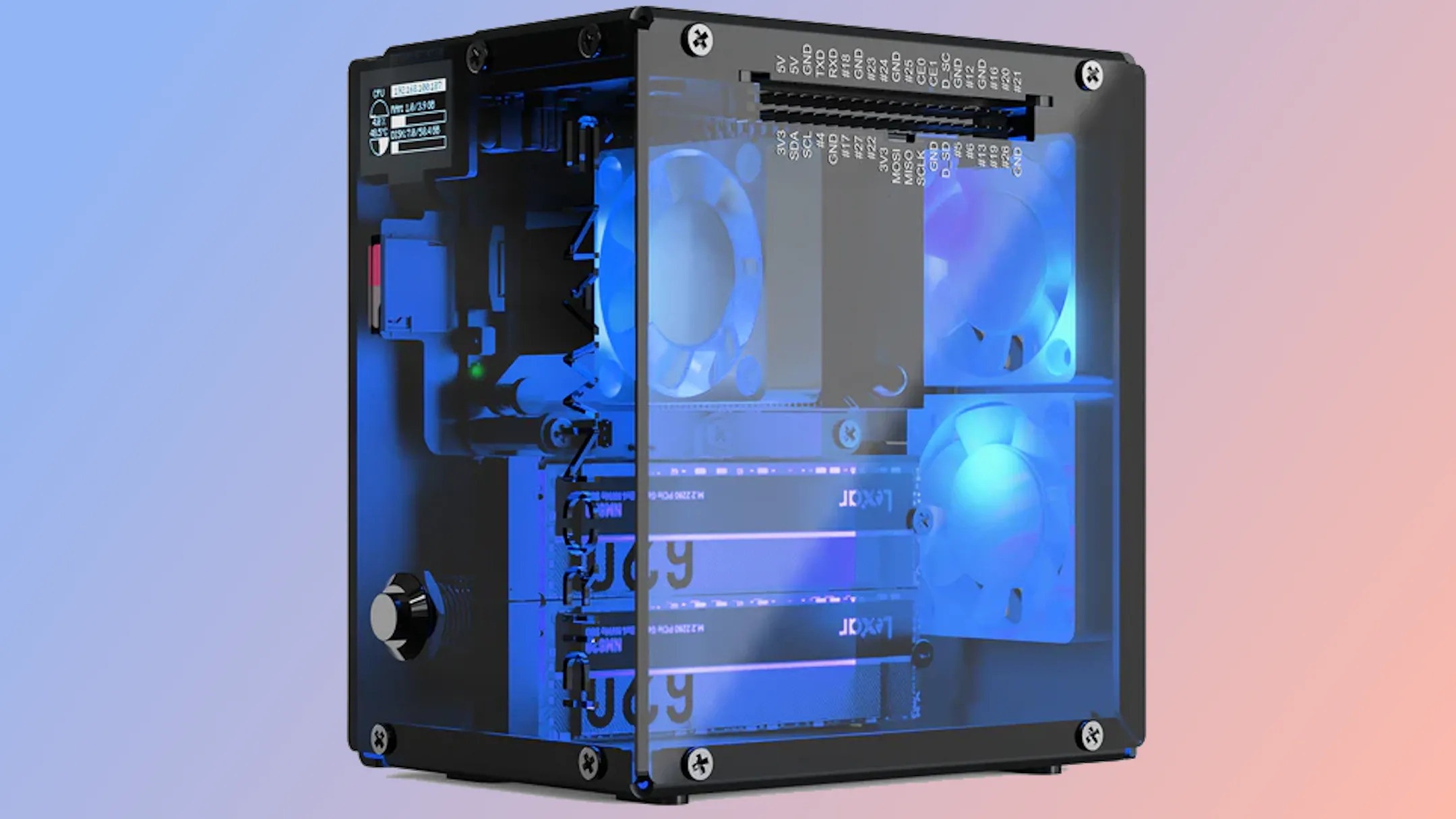 Vỏ Pironman 5-MAX biến Raspberry Pi 5 thành PC mini với đèn RGB và M.2 kép