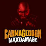 Xe chiến đấu đang phá hủy mọi thứ trong game Carmageddon Max Damage, thể hiện sự hỗn loạn và tàn bạo đặc trưng của trò chơi.